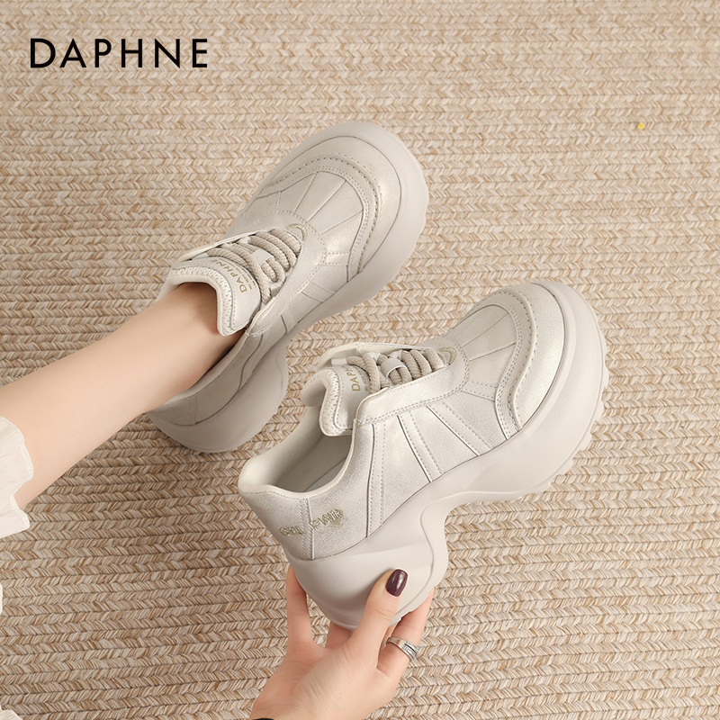 达芙妮棕色老爹鞋女鞋2025秋季新款厚底增高8CM小个子休闲运动鞋 - 图3