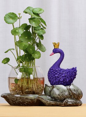 可爱天鹅摆件家居客厅办公桌装饰品水培花盆器皿花瓶X透明玻璃花