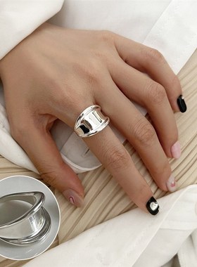 【知偶】重工面包几何戒指s女复古时尚个性S925银开口指环嘻哈网