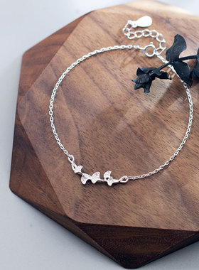 猫蛰S925g纯银杏叶手链小清新女日韩森系手饰品文艺甜美送生日闺