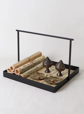 宋代美学新中式样板间书房摆件书卷托G盘组合茶室茶桌中古香炉装