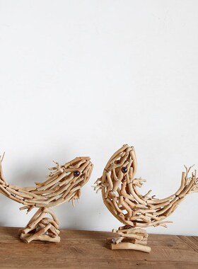 纯手工木质年年有鱼家居桌面装y饰品摆件侘寂风民宿房间改造小物