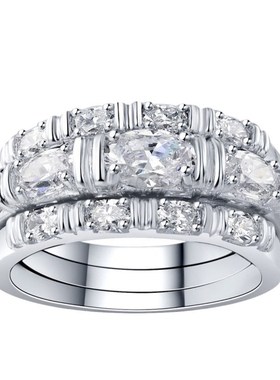 轻奢覆古间钻叠戴排钻三合一戒指女92G5银镀金三戴款时尚百搭通勤