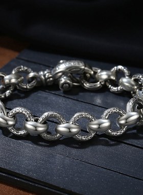 925镀银时尚气k质复古手錬男情侣一对欧美嘻哈潮简约冷淡风手饰夏