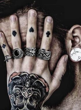 网红蹦迪潮克复古单身师大拇型朋生冷淡风钛钢戒指发指环男士个性