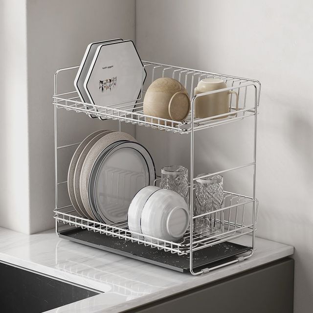 304 stainless steel kitchen dishes sink drain x rack bowl plate chopstick dish washing rack double-layer tableware countertop storage rack