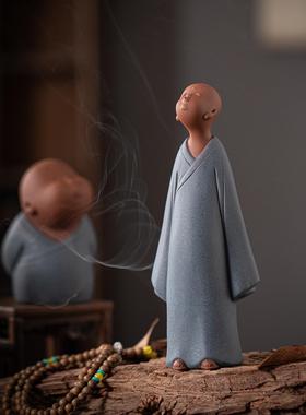 中式陶瓷人物胖瘦小和尚摆件家居玄关禅意空间茶室桌面布置装饰品
