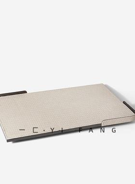 一匚现代简约轻奢编织纹皮革托盘 售楼部茶几卧室餐厅桌面摆件