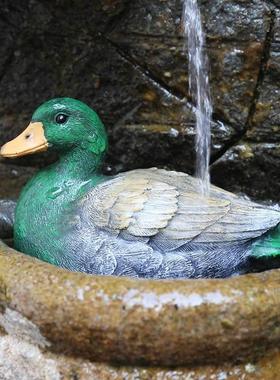 花园池塘鸭子浮水树脂摆件假山喷泉流水创意饰品水池荷花造景装饰