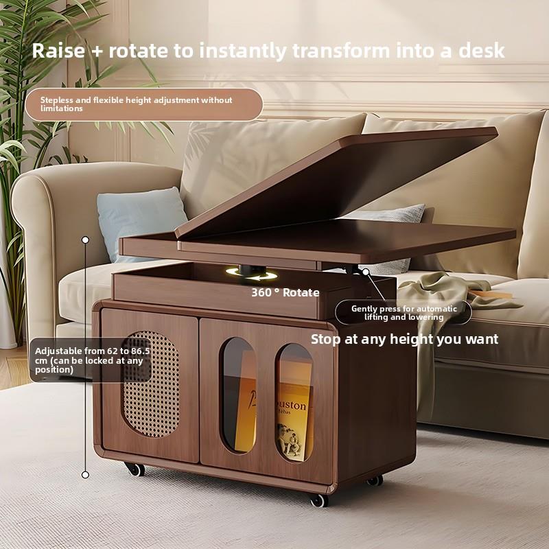 2025新款高端可移动升降折叠实木茶几客厅家用小户型沙发边几边柜 - 图1
