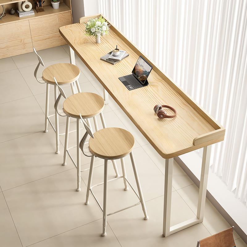 北欧实木吧台带挡边防掉物家用阳台长条高脚桌子休闲吧台桌椅组合 - 图3