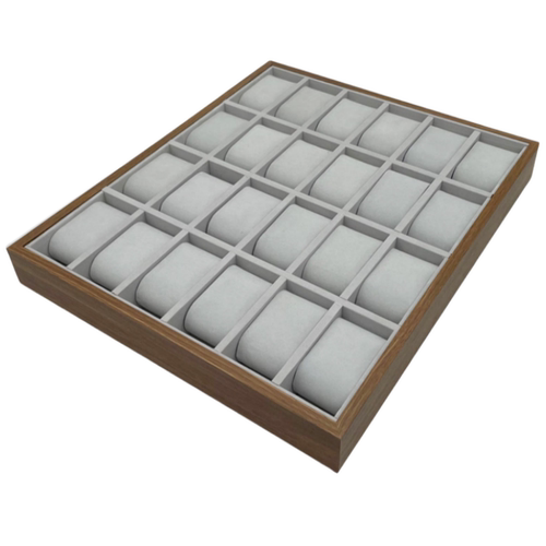 便携黑胡桃木纹24位手表收纳盘高档手表看货陈列展示盘收纳展示架 - 图3