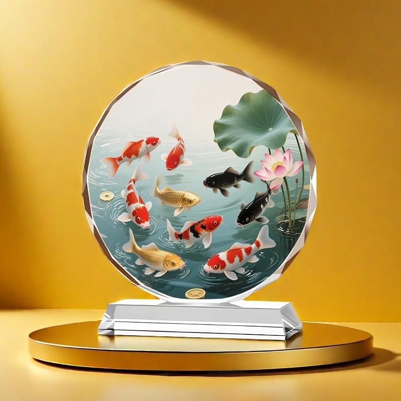 九鱼莲花图水晶摆件九鱼图入口装饰画聚财招财表乔迁开幕礼 - 图1