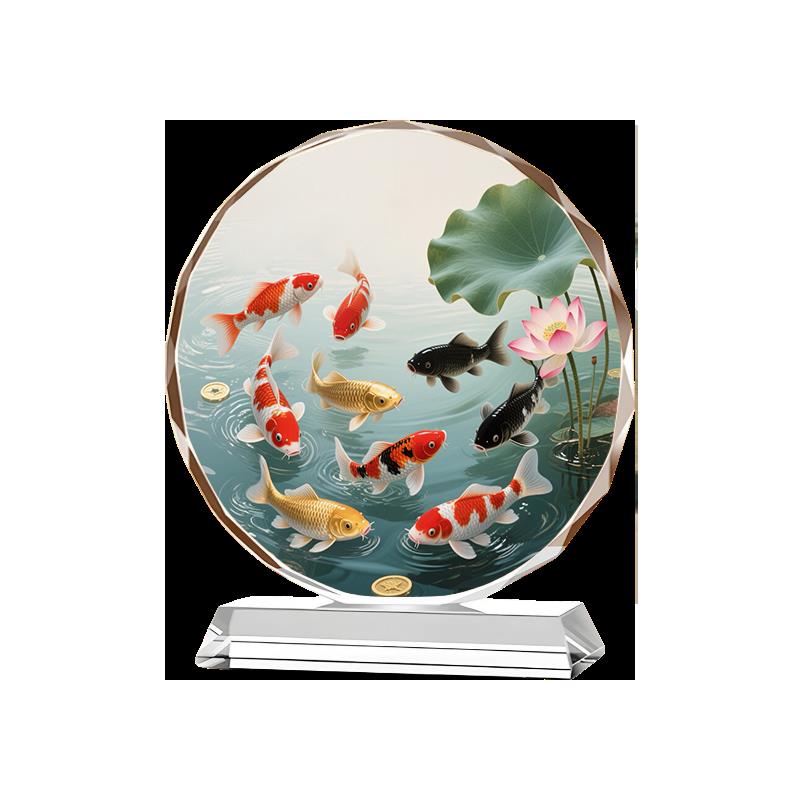 九鱼莲花图水晶摆件九鱼图入口装饰画聚财招财表乔迁开幕礼 - 图3