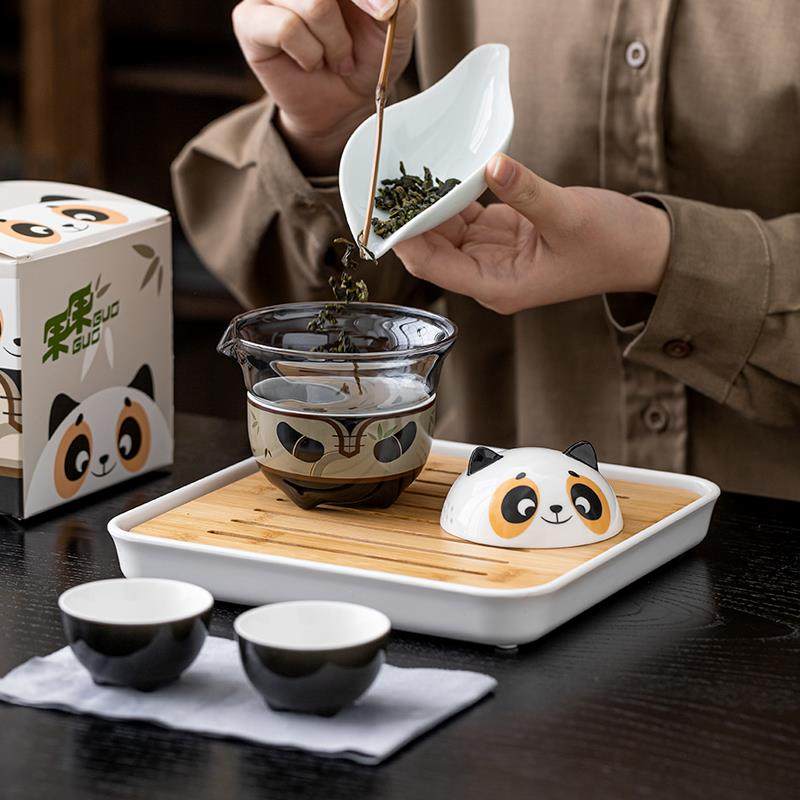 熊猫一壶三杯便携式户外旅行茶具套装便携式快客杯功夫茶具泡茶壶,淘宝优惠券,粉丝福利购,淘宝优惠卷
