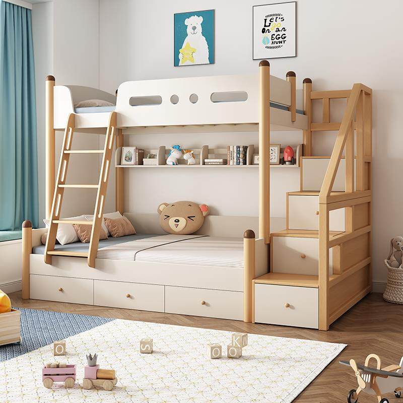 榉木高低床全实木儿童上下床双层床子母床多功能小户型两层上下铺,淘宝优惠券,粉丝福利购,淘宝优惠卷