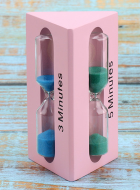 简约北欧实木沙漏计时器3/5/7分时间组合套装流沙瓶三角桌面摆件