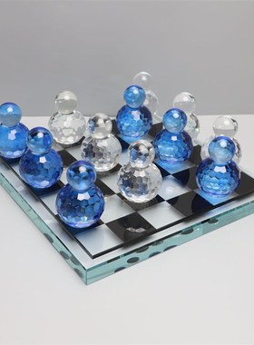 北欧水晶棋盘摆件样板房样品屋展示中心卧室书房客厅桌面玄关软装
