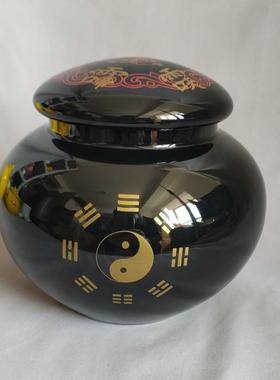 1升容量黑色生基罐种生基坛子陶瓷罐风水摆件储物罐 还有大号1.7L