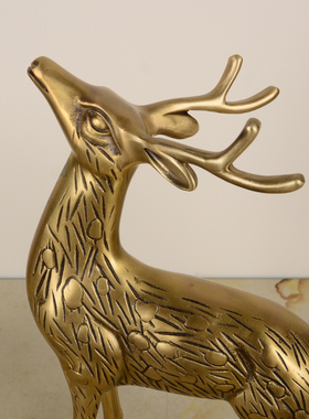 欧式黄铜招财麋鹿寓意鹿鹿高升装饰品摆件客厅玄关书房电视柜送礼