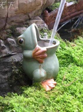 庭院水池青蛙喷水摆件陶瓷工艺新中式风格带水泵鱼池过滤循环水景