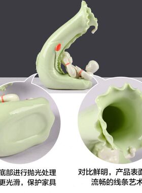 【两家居装饰品猜】仿无工艺品 玉赠礼 小陶瓷情侣 花瓶荷叶