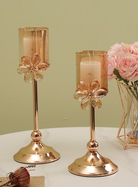 轻奢烛台餐桌摆件样板房客厅浪漫晚餐蜡烛台庆祝T氛围感装饰品摆