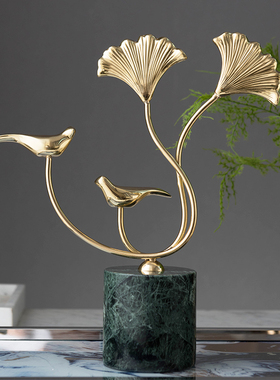 欧式样板房别墅软装饰品摆t件客厅新古典美式大理石银杏叶摆件摆