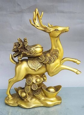 纯铜一鹿有财鹿摆件招财铜鹿聚宝盆梅花鹿客厅玄关V桌面装饰工艺