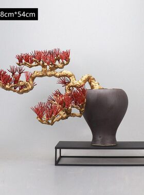 迎客松摆件新中式现代酒店间品玄关装饰家居客厅铁艺金属样板房