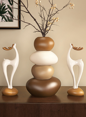小鹿创意艺术石来运转花瓶餐边柜客厅电视柜M玄关家居桌面装饰摆