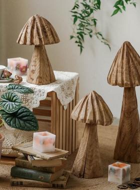 木质蘑菇摆设侘寂风复古实木民宿风格装饰院子落地大摆件庭院造景