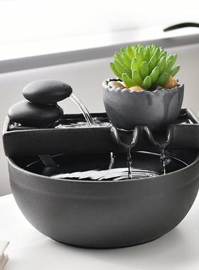 小型陶瓷风水招财流水球喷泉摆件居家客厅电视柜茶室书桌面装饰品