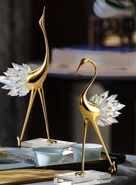 新婚水晶天鹅f摆件一对轻奢高档客厅婚房卧室酒柜装饰品结婚送礼
