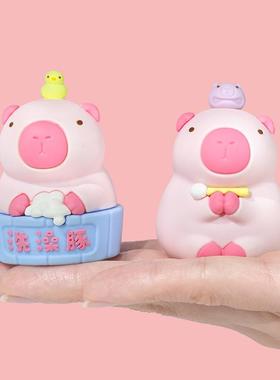 粉色卡皮巴拉摆件可爱呆萌小摆件 办公室摆件滴胶不怕摔玩具