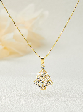 镂空花卉S925银双色镂空雪花水滴形项链圣诞树项链