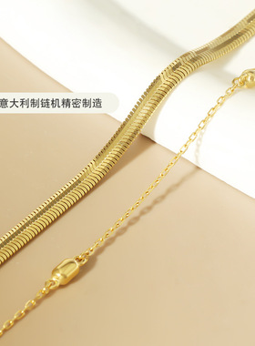 LALACHIC 925纯银双层项链秋季意大利蛇骨链锁骨链