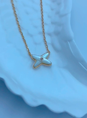 交叉x项链贝母玫瑰金色吊坠轻奢锁骨链女2025新款简约高级感