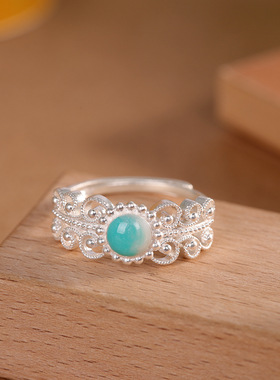 足银999.9滴胶珐琅戒指 时尚简约小清新精致花丝轻奢手饰