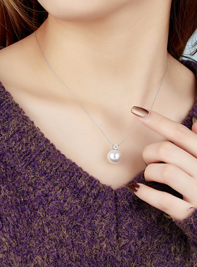S925纯银极简厌灰贝珠项链女小众设计轻奢王妃经典同款锁骨链