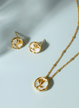 纯银母贝玫瑰花项链耳饰高级感小众设计气质饰品配饰