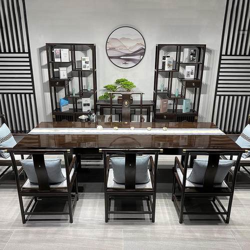 黑檀茶台奥坎实木原木大板茶桌餐桌老板办公桌巴花大板桌现货清仓 - 图1