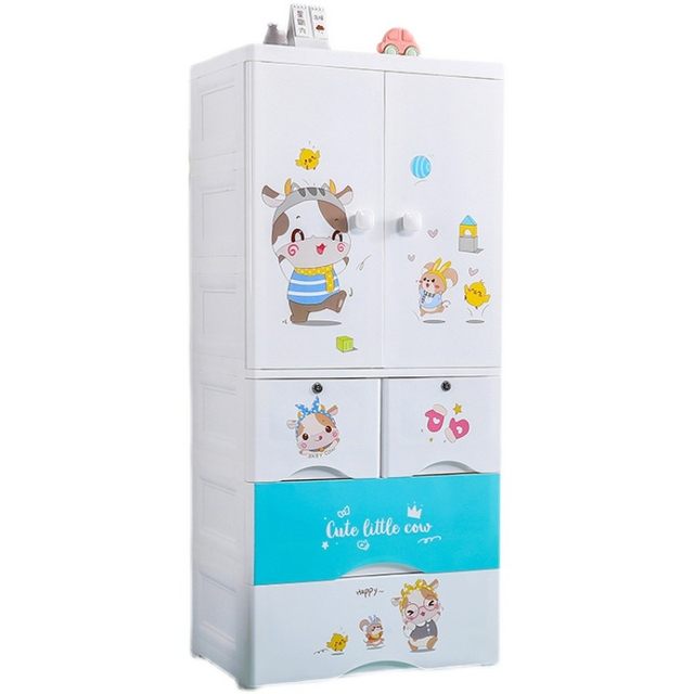 Extra large double door children's wardrobe drawer storage cabinet plastic simple storage cabinet baby wardrobe hanging wardrobe
