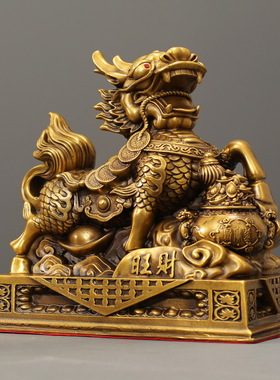 铜麒麟摆件一对旺财纳福麒麟纯铜家居店铺办公室装饰乔迁开业礼品