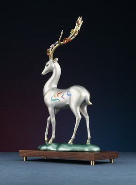 彩铜《九色鹿》梅花鹿摆件客厅玄关工艺礼品摆饰办公桌家居电视柜