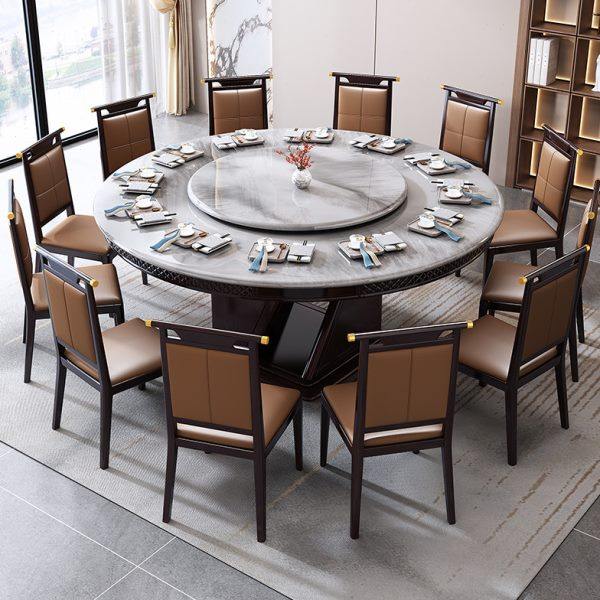 新中式超晶石餐桌椅组合圆形带转盘家用大理石奢石实木餐台24新款,淘宝优惠券,粉丝福利购,淘宝优惠卷
