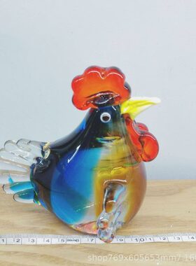 样板房装饰玻璃公鸡摆件古法琉璃摆件儿童房书房玄关乔迁送礼摆件