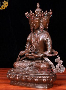 真古意 黄铜大日如来菩萨佛像摆件藏传铜像毗卢遮那佛像工艺摆件