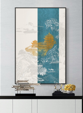 新中式入户玄关装饰画立体浮雕客厅背景壁画走廊过道墙面3D立体画