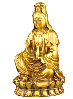 铜观音菩萨佛像供奉家用纯铜南海坐莲观世音家居R摆件观音大士铜